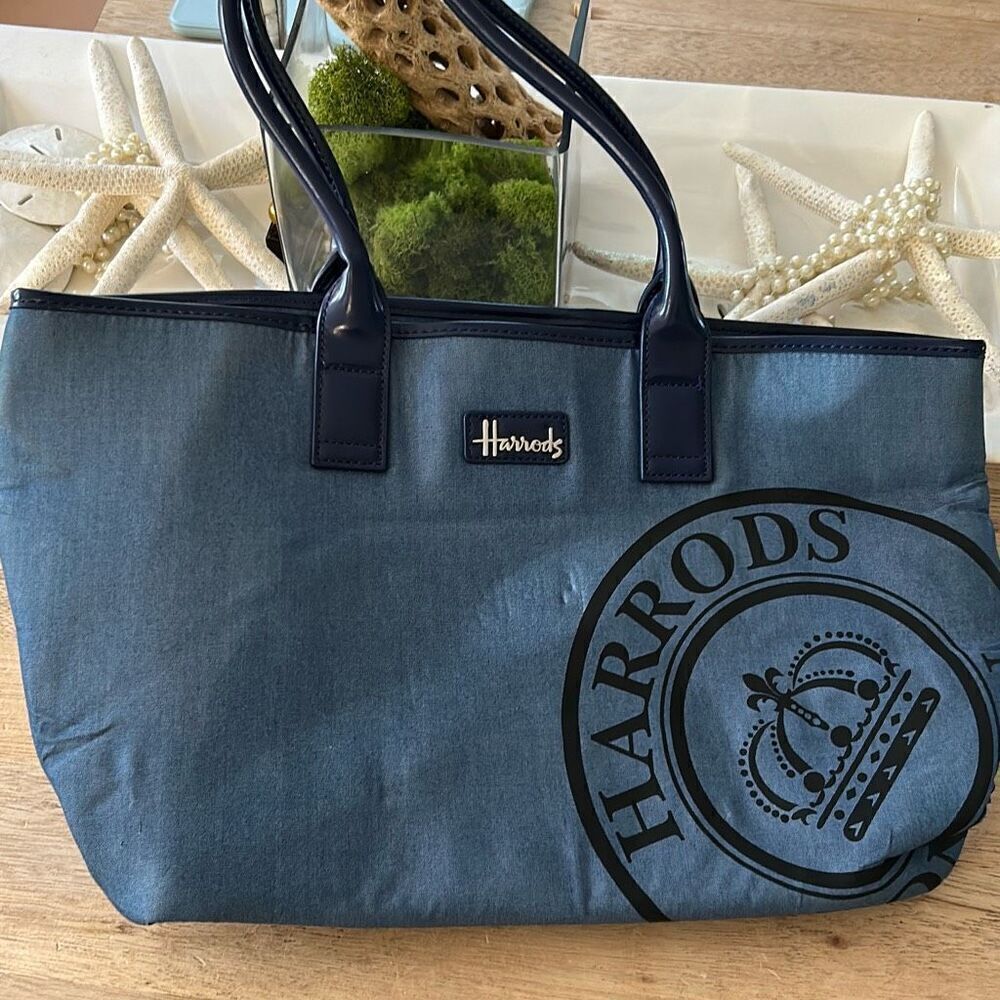 Harrods blue tote bag